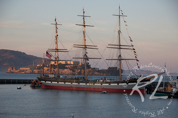 Big ship docked in SF bay harbor.